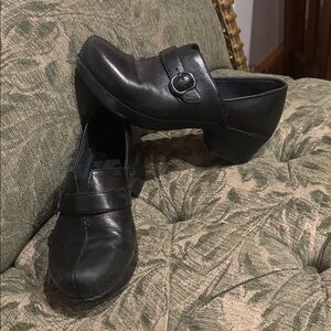 Dansko Black Leather Mules with Buckle